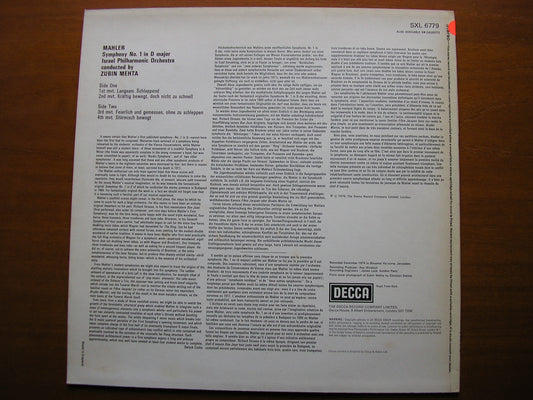 MAHLER: SYMPHONY No. 1 MEHTA / ISRAEL PHILHARMONIC SXL 6779