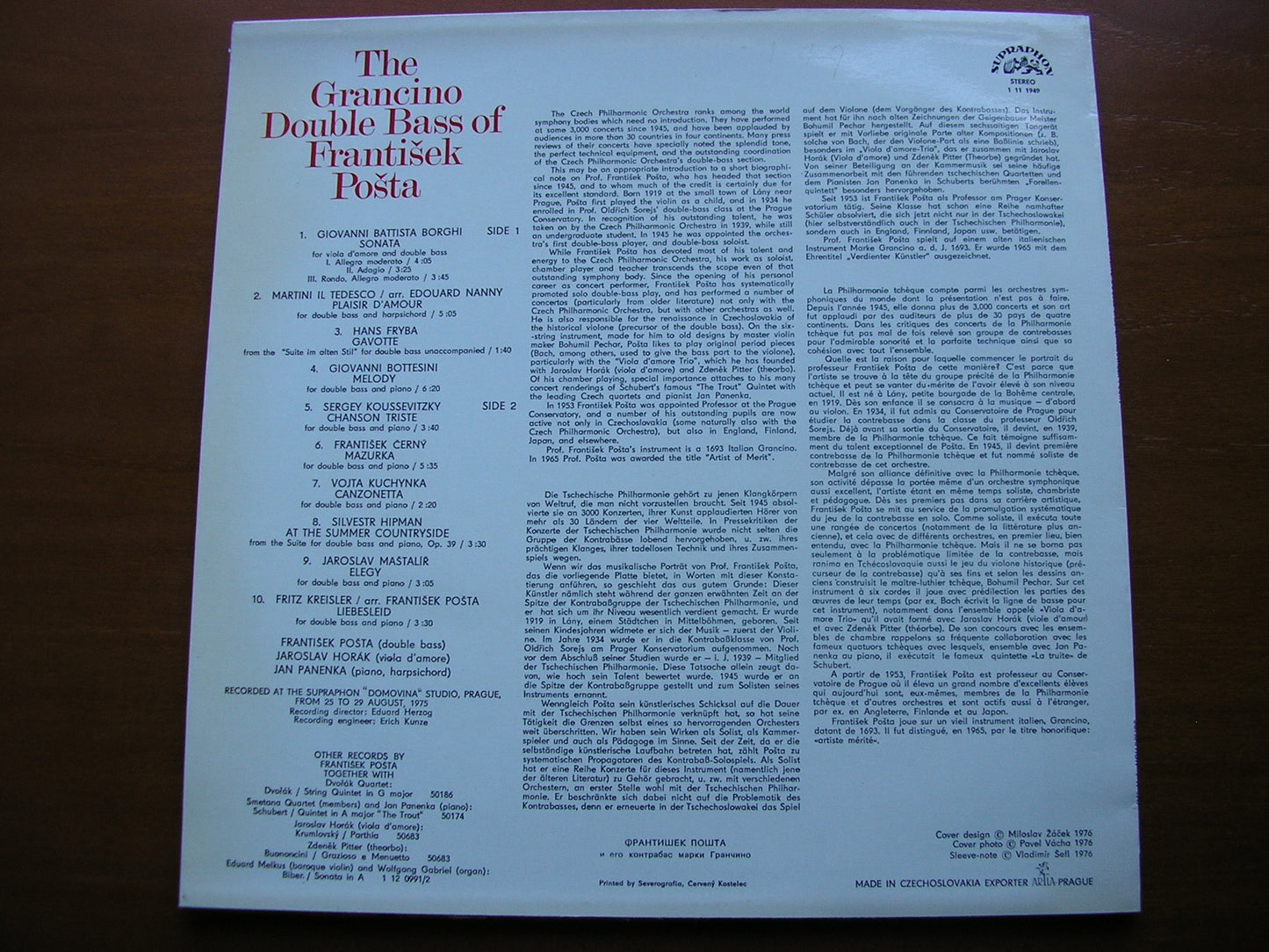 THE GRANCINO DOUBLE BASS OF FRANTISEK COSTA* 1 11 1949