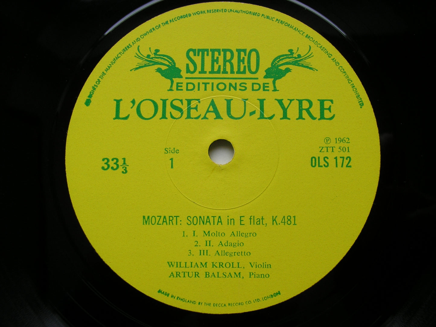 MOZART: VIOLIN SONATAS K304 / K379 / K481 WILLIAM KROLL / ARTHUR BALSAM* OLS 172