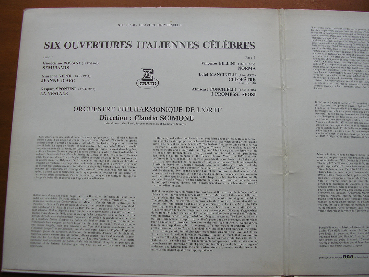 VERDI / ROSSINI / BELLINI / PONCHIELLI / MANCINELLI / SPONTINI: OVERTURES SCIMIONE / FRENCH RADIO ORCHESTRA STU 70880