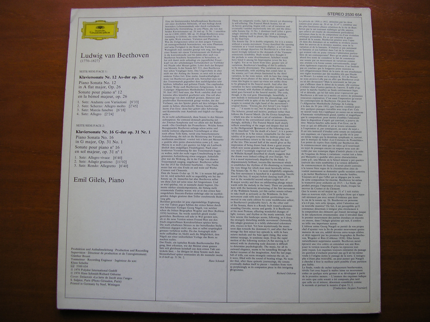 BEETHOVEN: PIANO SONATAS Nos. 12 & 16 EMIL GILELS 2530 654