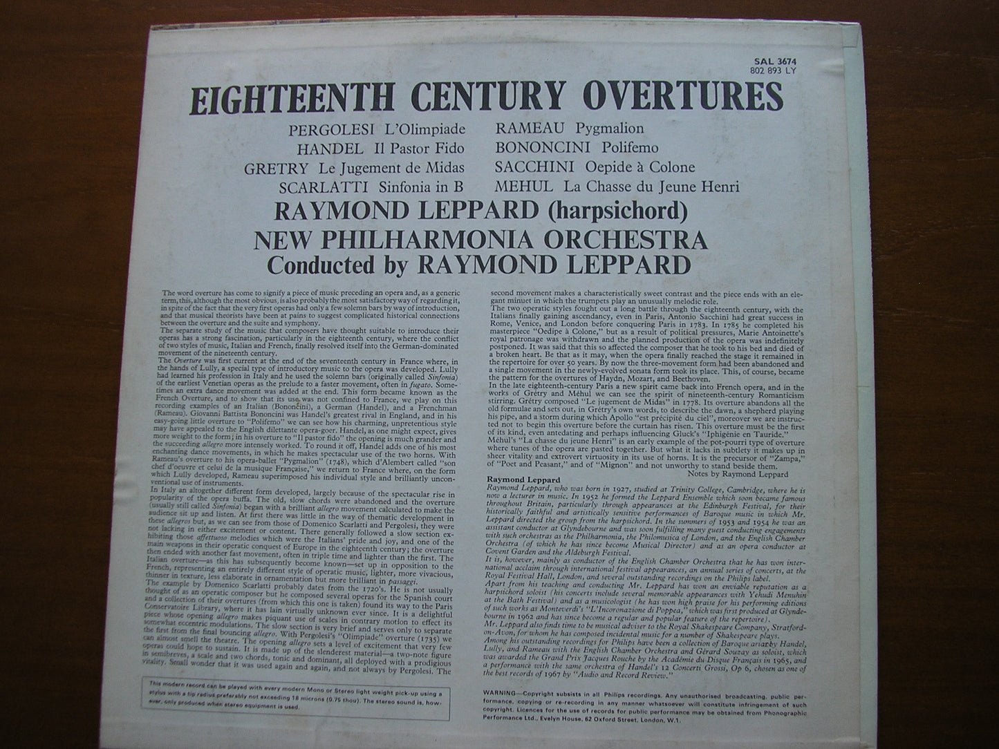 18th CENTURY OVERTURES LEPPARD / NEW PHILHARMONIA SAL 3674
