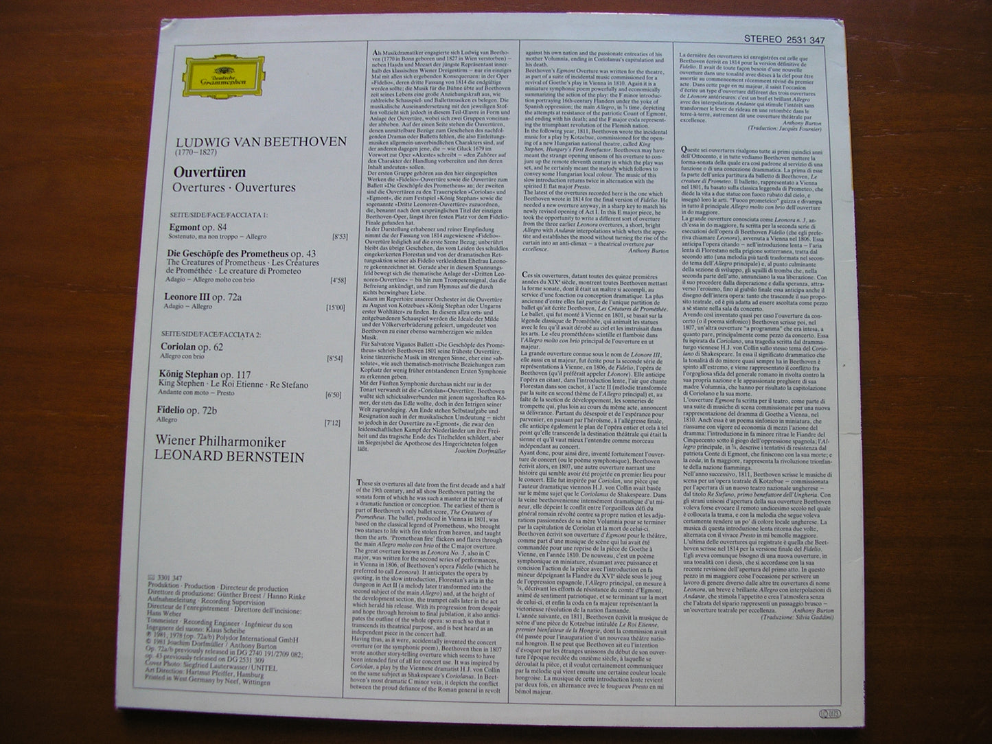 BEETHOVEN: SIX OVERTURES      BERNSTEIN / VIENNA PHILHARMONIC     2531 347