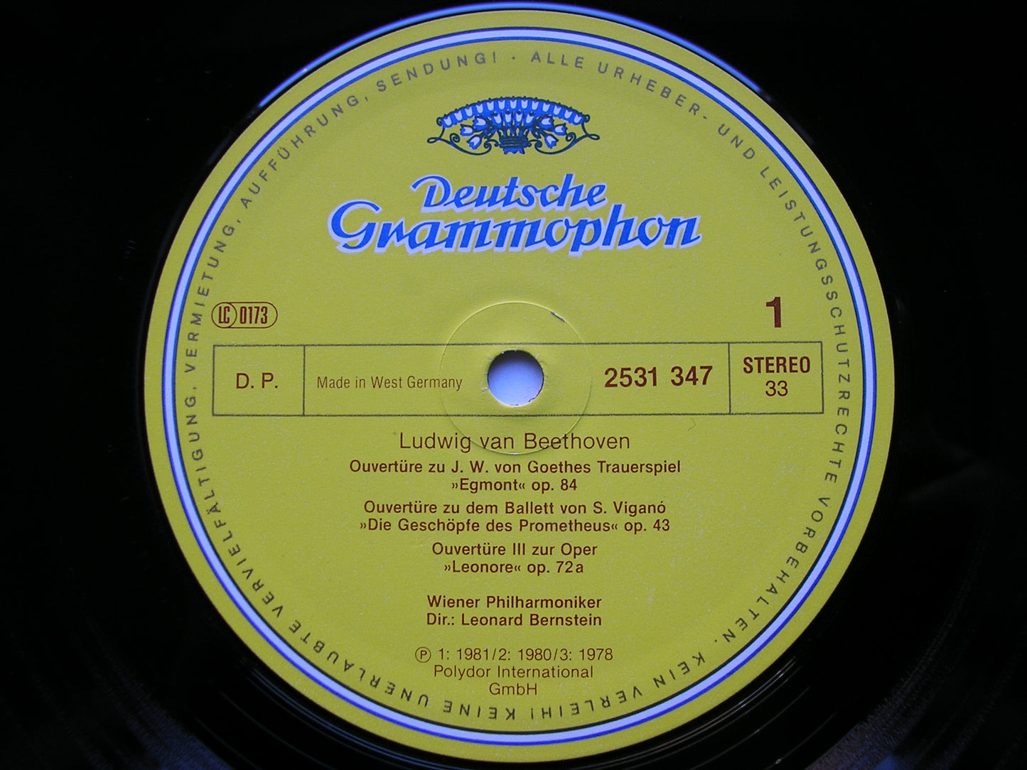 BEETHOVEN: SIX OVERTURES      BERNSTEIN / VIENNA PHILHARMONIC     2531 347