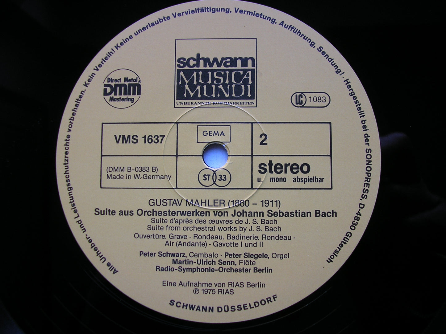 MAHLER: TODTENFEIER / SUITE FROM WORKS OF JS BACH SOLOISTS / BERLIN RADIO ORCHESTRA / JESUS LOPEZ - COBOS VMS 1637