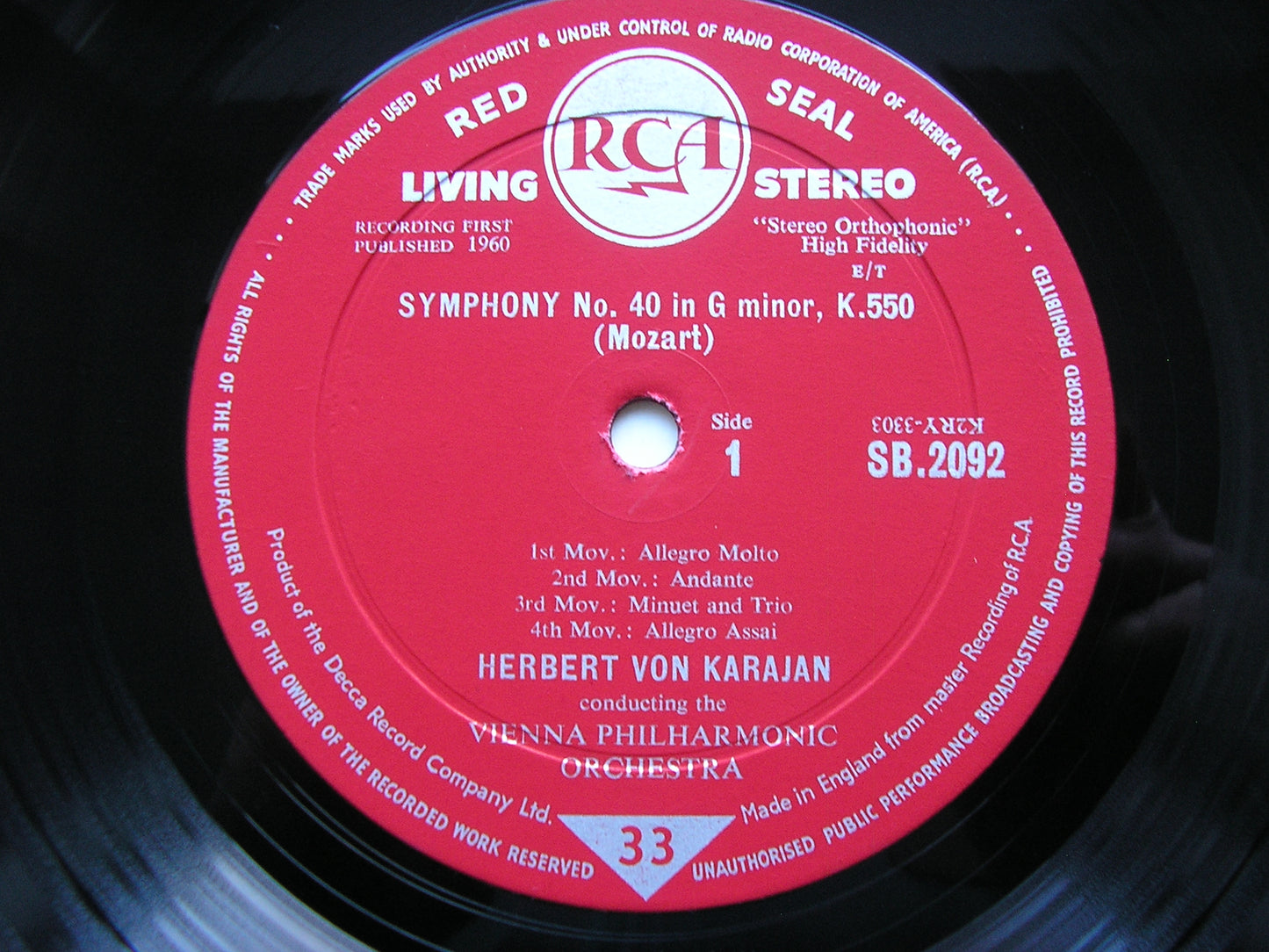 MOZART: SYMPHONY No. 40 / HAYDN: SYMPHONY No. 104 'London'    KARAJAN / VIENNA PHILHARMONIC   SB 2092