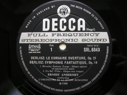 BERLIOZ: SYMPHONIE FANTASTIQUE / OVERTURE Le Corsaire      ANSERMET / SUISSE ROMANDE    SXL 6343