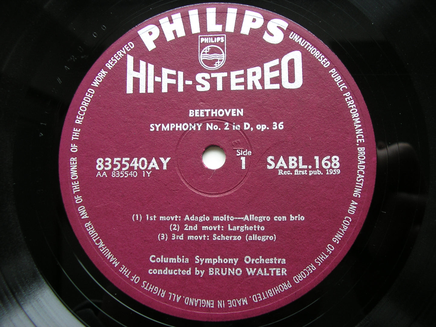 BEETHOVEN: SYMPHONIES Nos. 1 & 2 WALTER / COLUMBIA SYMPHONY 835 540 AY