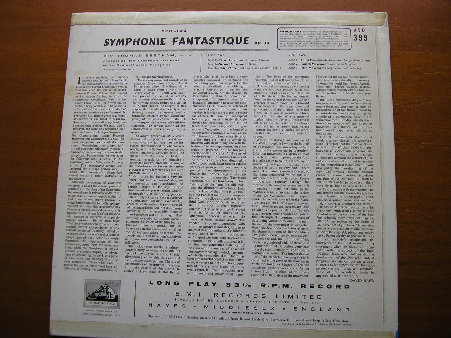 BERLIOZ: SYMPHONIE FANTASTIQUE BEECHAM / FRENCH NATIONAL RADIO ORCHESTRA ASD 399