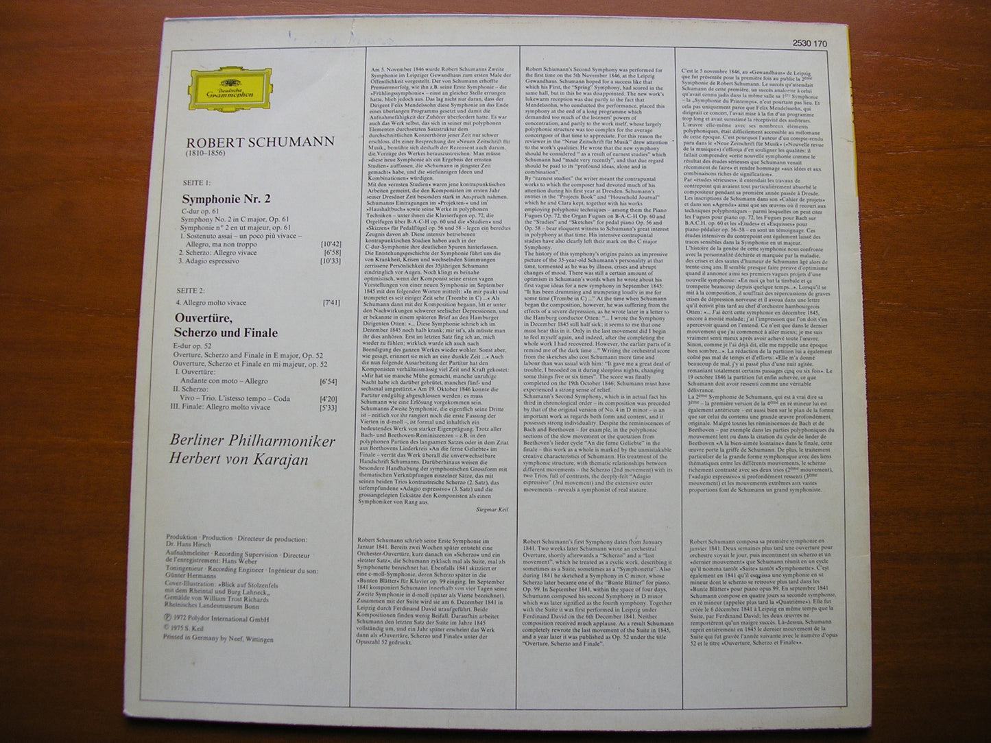 SCHUMANN: SYMPHONY No. 2 / OVERTURE, SCHERZO & FINALE Op. 52 KARAJAN / BERLIN PHILHARMONIC 2530 170