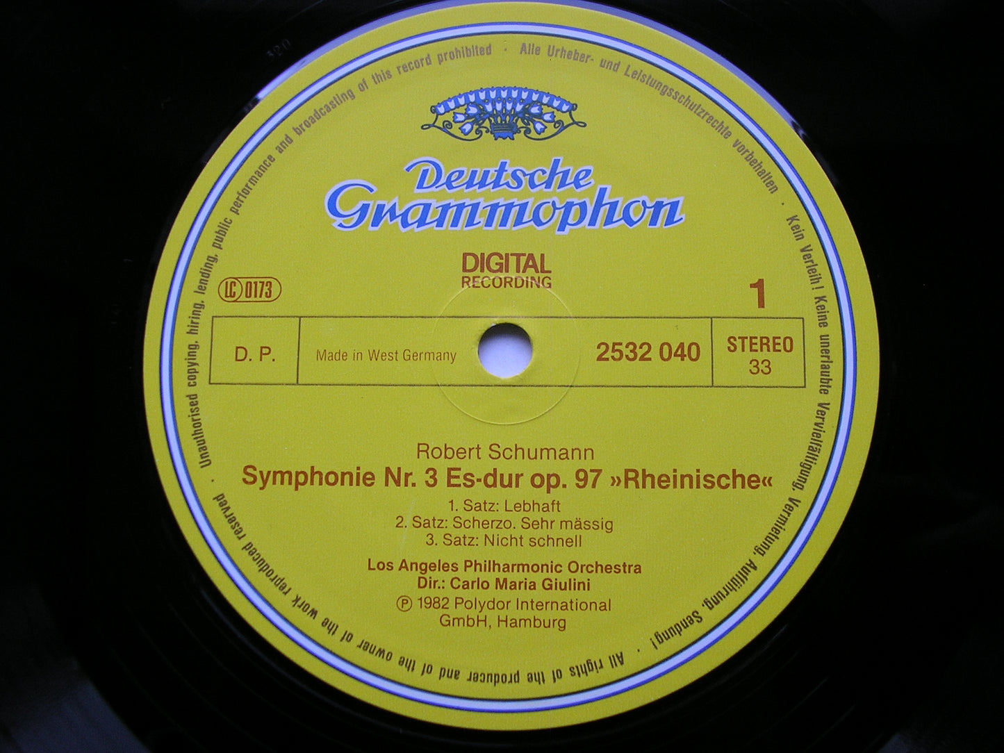 SCHUMANN: SYMPHONY No. 3 'Rheinische' / MANFRED OVERTURE GIULINI / LOS ANGELES PHILHARMONIC 2532 040