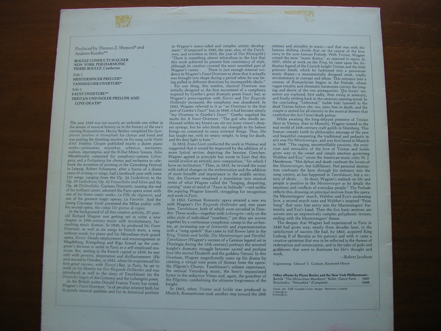 WAGNER: ORCHESTRAL MUSIC BOULEZ / NEW YORK PHILHARMONIC 73215