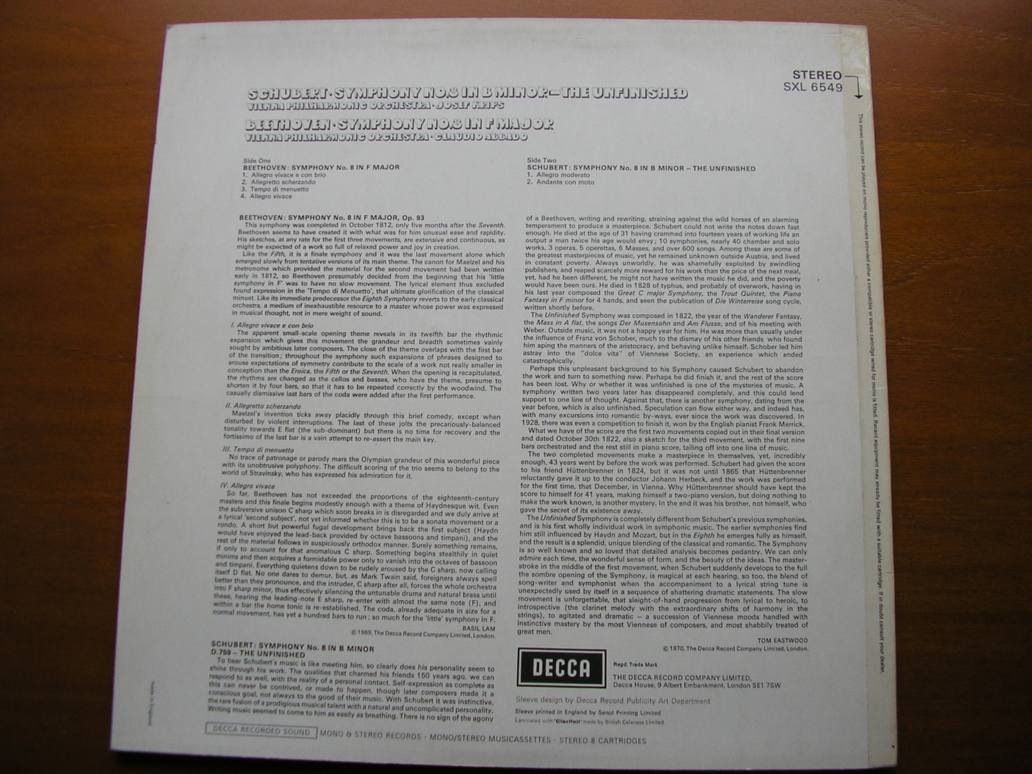 SCHUBERT: UNFINISHED / BEETHOVEN: SYMPHONY No. 8 KRIPS / ABBADO / VIENNA PHILHARMONIC SXL 6549