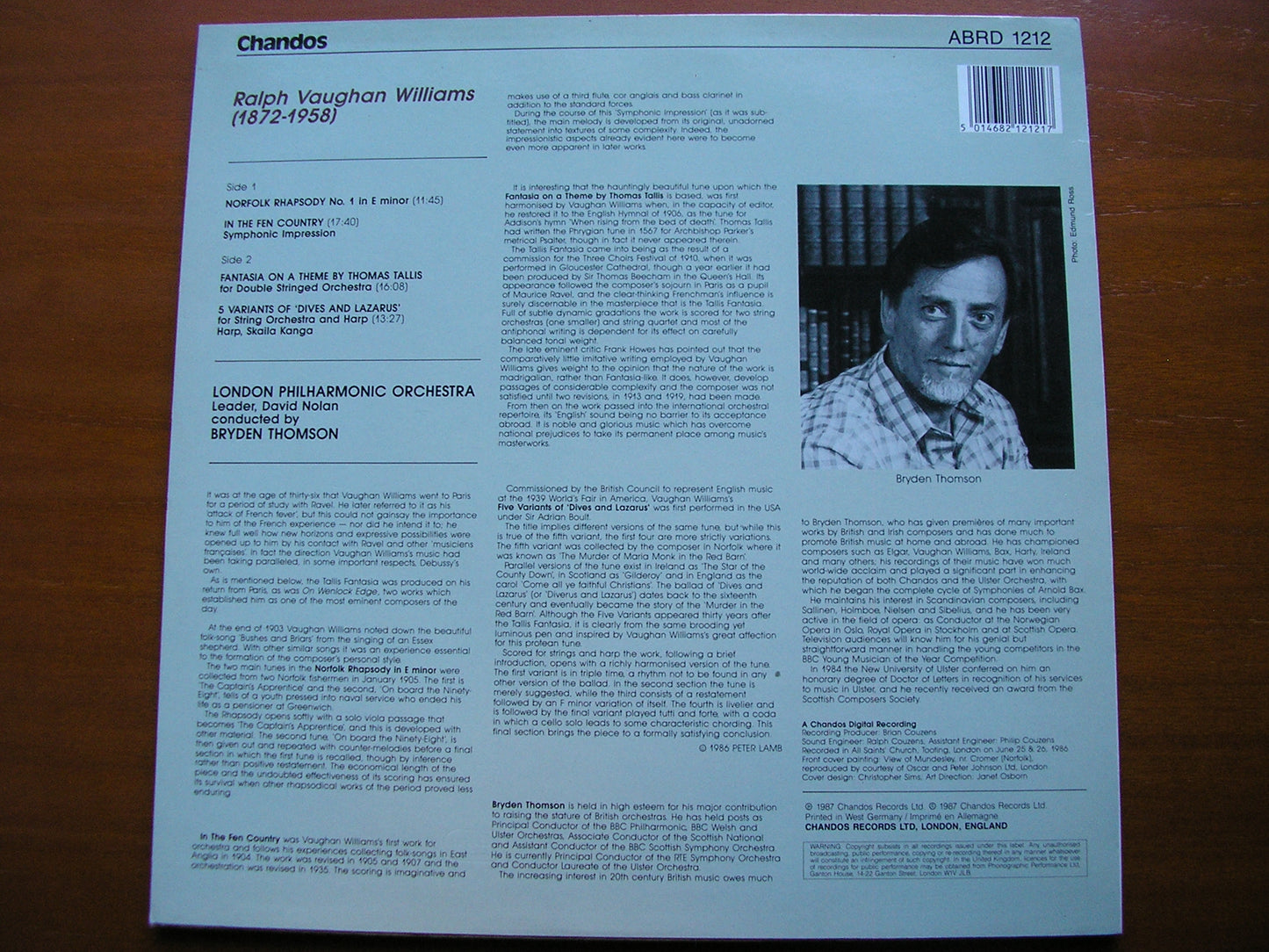 VAUGHAN WILLIAMS: NORFOLK RHAPSODY / TALLIS FANTASIA / IN THE FEN COUNTRY    BRYDEN THOMPSON / LONDON PHILHARMONIC    ABRD 1212