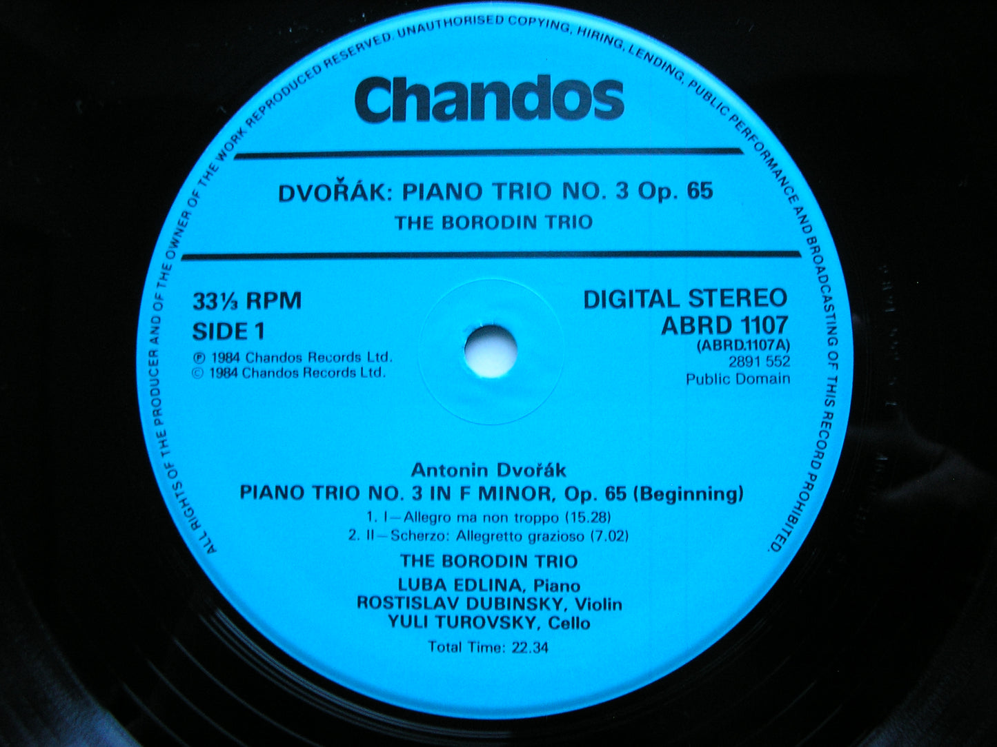 DVORAK: PIANO TRIO No.3 THE BORODIN TRIO ABRD 1107