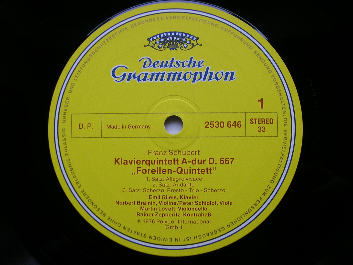SCHUBERT: TROUT QUINTET / QUARTETTSATZ D.703 GILELS / AMADEUS QUARTET / ZEPPERITZ 2530 646