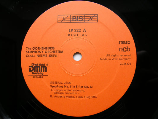 SIBELIUS: SYMPHONY No. 5 / ANDANTE FESTIVO / KARELIA OVERTURE     NEEME JARVI / GOTHENBURG SYMPHONY     BIS LP 222