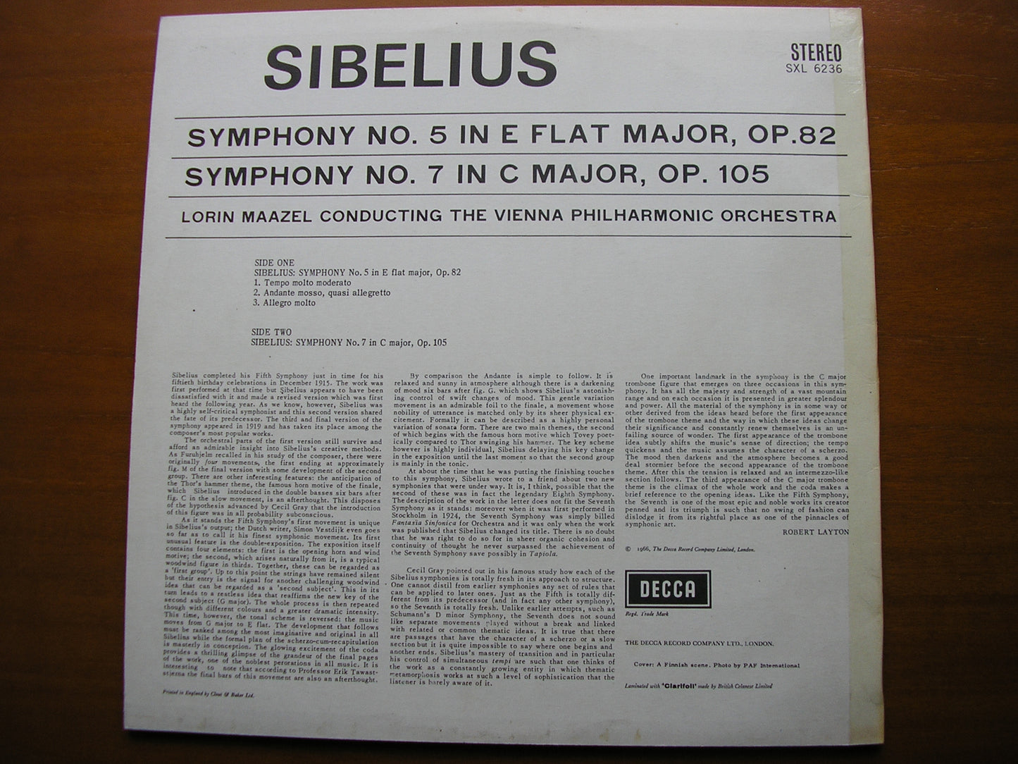 SIBELIUS: SYMPHONIES Nos. 5 & 7     MAAZEL / VIENNA PHILHARMONIC    SXL 6236