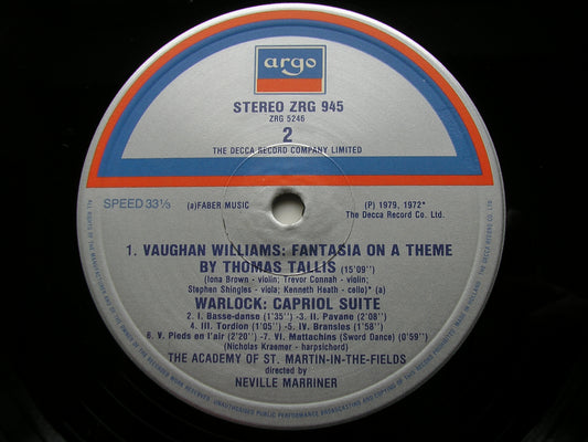 ELGAR: SERENADE / WARLOCK: CAPRIOL SUITE / VAUGHAN WILLIAMS: TALLIS FANTASIA    ACADEMY OF ST MARTIN IN THE FIELDS / MARRINER     ZRG 945