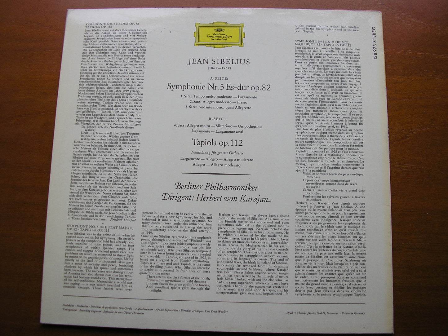 SIBELIUS: SYMPHONY No. 5 / TAPIOLA KARAJAN / BERLIN PHILHARMONIC 138 973