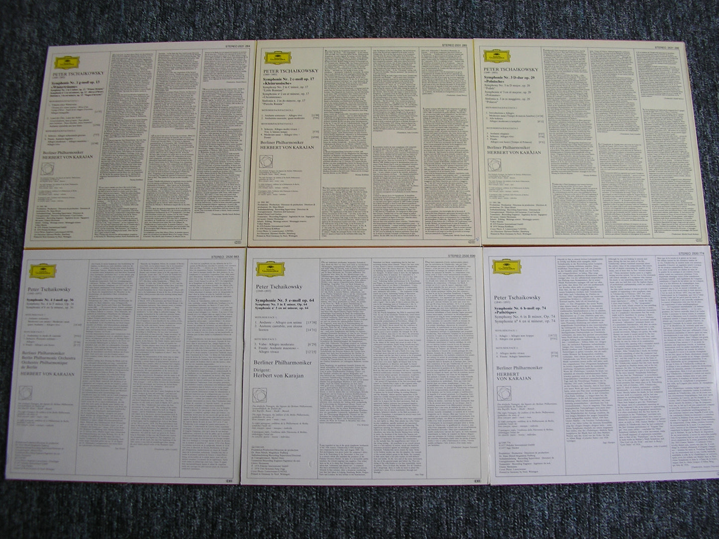 TCHAIKOVSKY: SIX SYMPHONIES    KARAJAN / BERLIN PHILHARMONIC    6LP