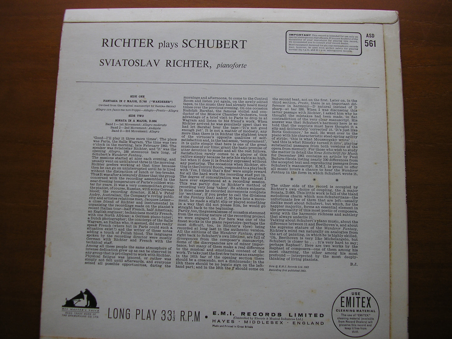 SCHUBERT: WANDERER FANTASIE / PIANO SONATA in A     SVIATOSLAV RICHTER     ASD 561