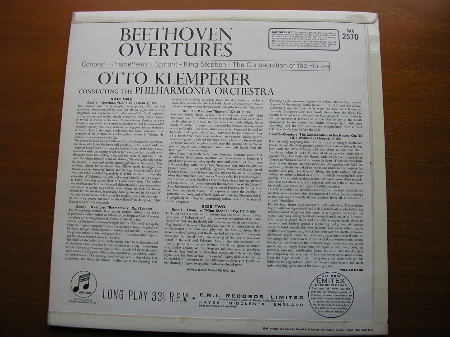 SAX 2570 BEETHOVEN: FIVE OVERTURES PHILHARMONIA / KLEMPERER