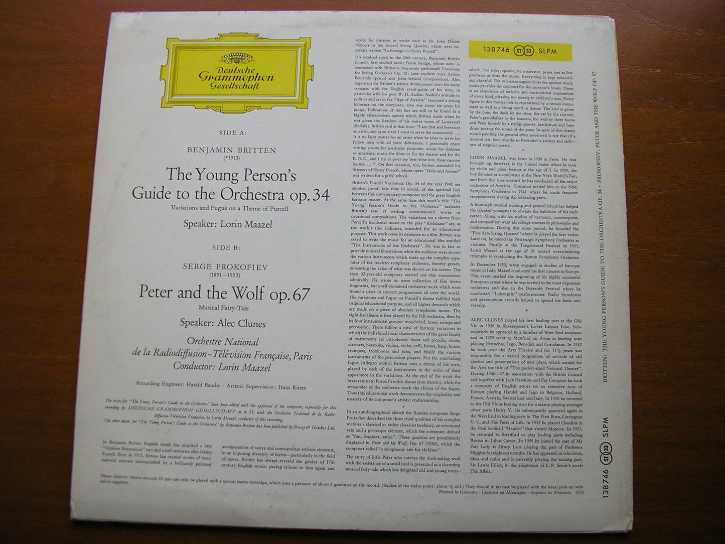 BRITTEN: YOUNG PERSON'S GUIDE TO THE ORCHESTRA / PROKOFIEV: PETER & THE WOLF CLUNES / FRENCH NATIONAL RADIO ORCHESTRA / MAAZEL 138 746