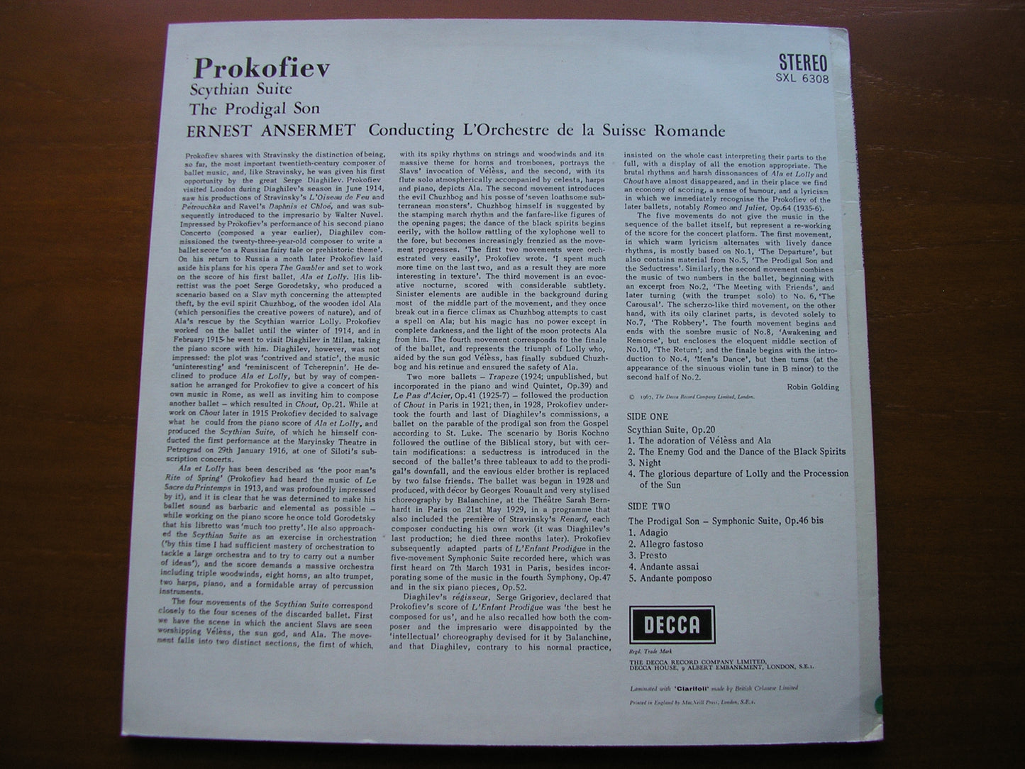 ANSERMET CONDUCTS PROKOFIEV: SCYTHIAN SUITE / THE PRODIGAL SON ANSERMET / SUISSE ROMANDE SXL 6308