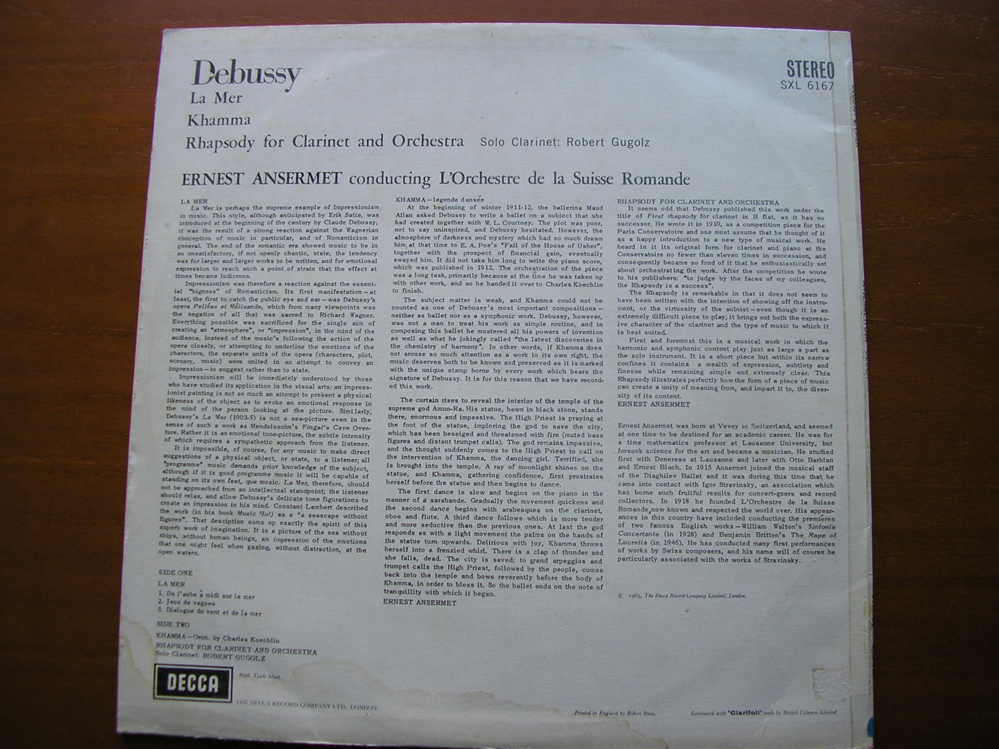 ANSERMET CONDUCTS DEBUSSY: LA MER / KHAMMA / RHAPSODY ANSERMET / SUISSE ROMANDE SXL 6167