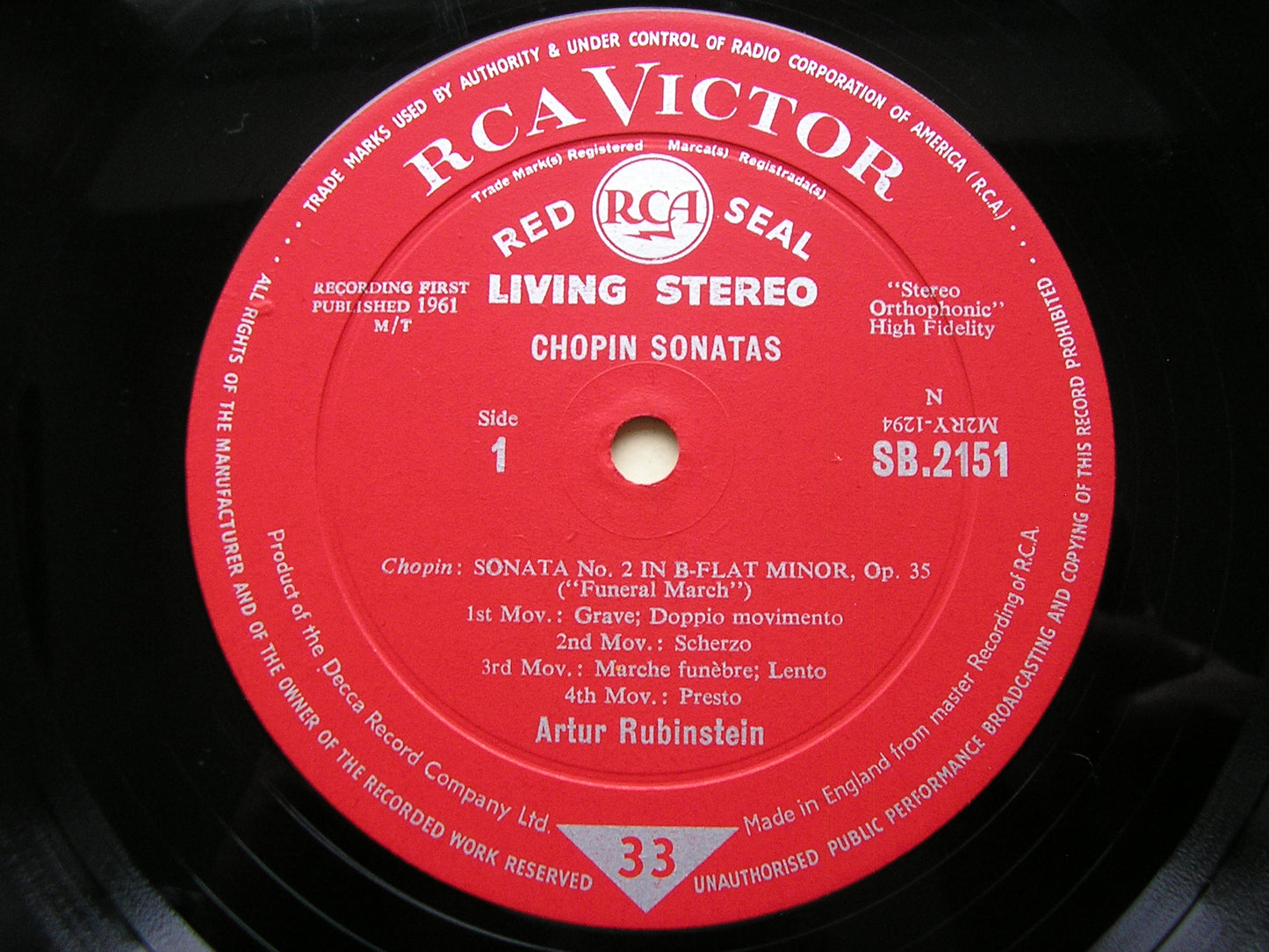 CHOPIN: PIANO SONATAS Nos. 2 & 3 ARTUR RUBINSTEIN SB 2151