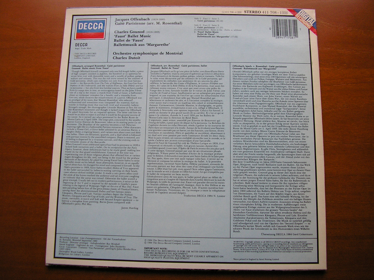 OFFENBACH: GAITE PARISIENNE / GOUNOD: FAUST Ballet Music DUTOIT / MONTREAL SYMPHONY 411 708