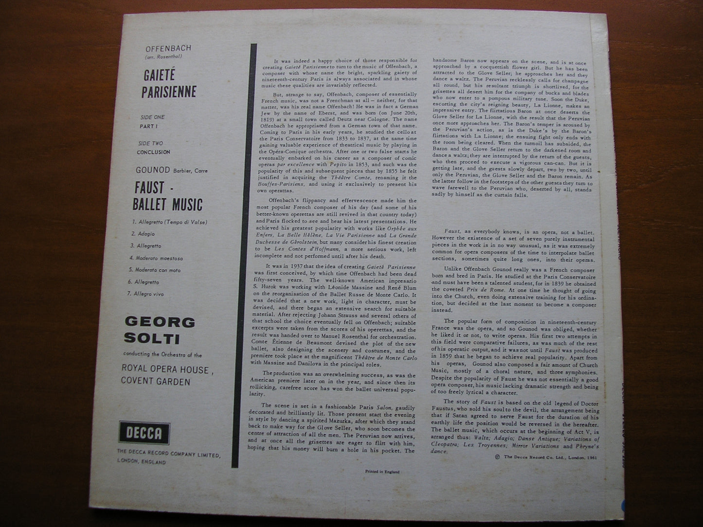 OFFENBACH: GAITE PARISIENNE / GOUNOD: FAUST Ballet Music SOLTI / OROHCG SXL 2280