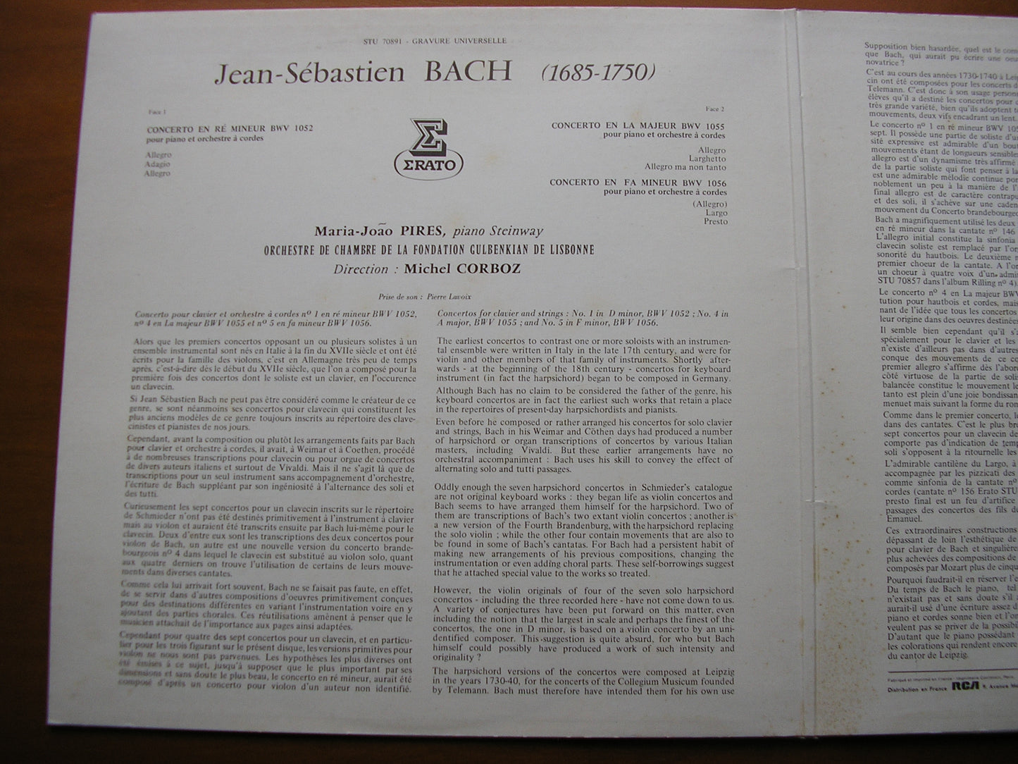 BACH: PIANO CONCERTOS BWV 1052 / 1055 / 1056    PIRES / GULBENKIAN CHAMBER ORCHESTRA LISBON / CORBOZ    STU 70891