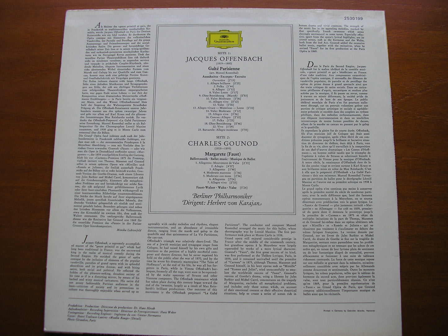 OFFENBACH: GAITE PARISIENNE / GOUNOD: FAUST Ballet Music KARAJAN / BERLIN PHILHARMONIC 2530 199
