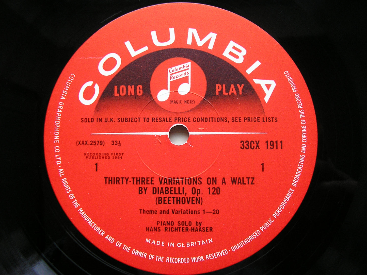 BEETHOVEN: DIABELLI VARIATIONS HANS RICHTER - HAASER 33CX 1911
