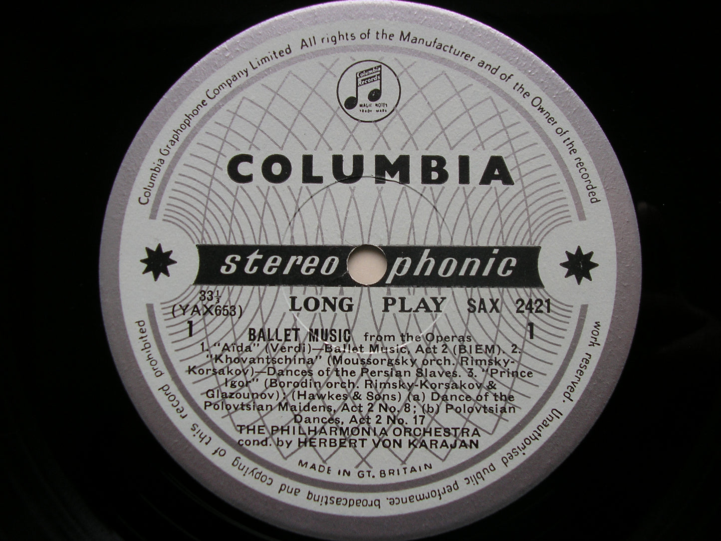 BALLET MUSIC FROM THE OPERAS: PONCHIELLI / VERDI / MUSSORGSKY / WAGNER / BORODIN      PHILHARMONIA / KARAJAN    SAX 2421