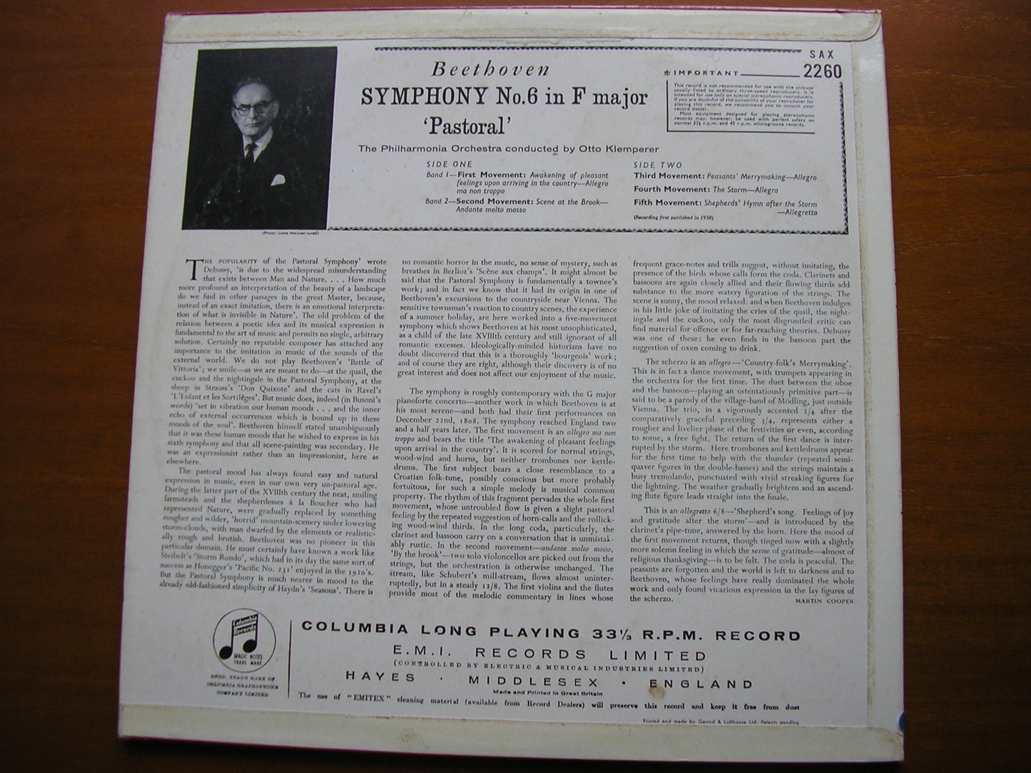SAX 2260  BEETHOVEN: SYMPHONY No. 6 'Pastoral'      KLEMPERER / PHILHARMONIA