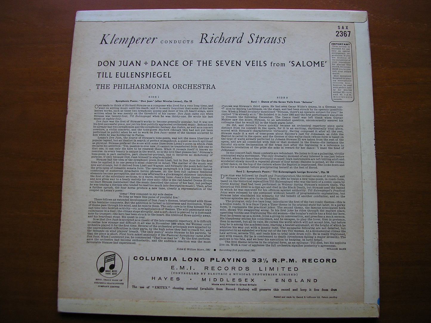 KLEMPERER CONDUCTS RICHARD STRAUSS      KLEMPERER / PHILHARMONIA    SAX 2367