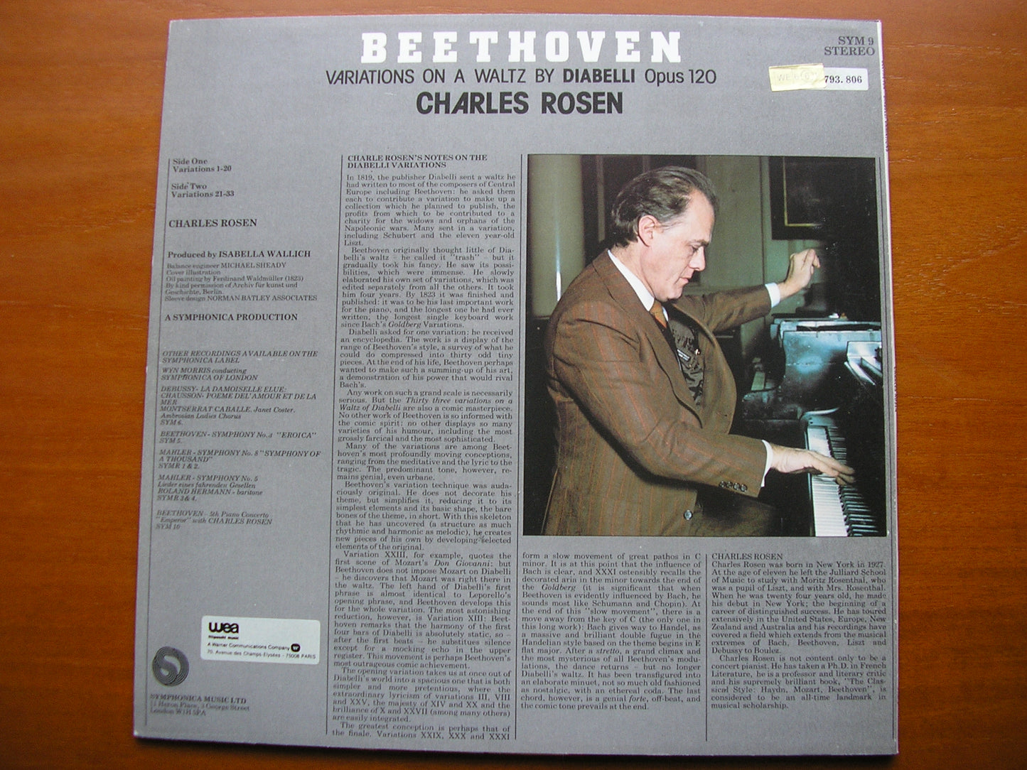 BEETHOVEN: DIABELLI VARIATIONS Op. 120 CHARLES ROSEN SYM 9