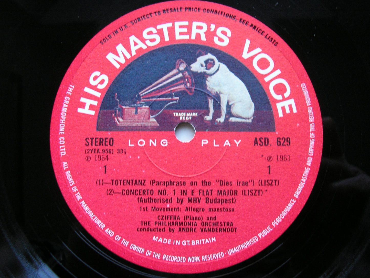 LISZT: PIANO CONCERTO NO. 1 / TOTENTANZ / HUNGARIAN FANTASIA CZIFFRA / PHILHARMONIA / VANDERNOOT ASD 629