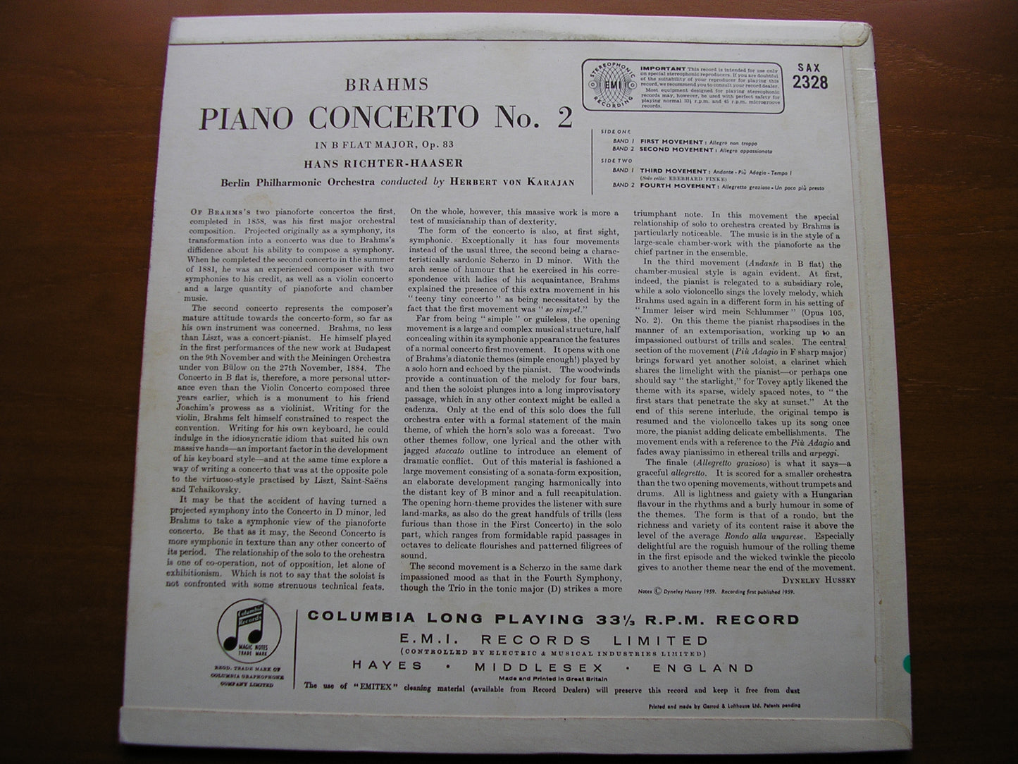 SAX 2328  BRAHMS: PIANO CONCERTO No. 2    RICHTER- HAASER / BERLIN PHILHARMONIC / KARAJAN