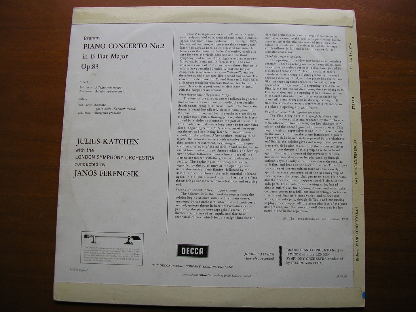 BRAHMS: PIANO CONCERTO No. 2    KATCHEN / LONDON SYMPHONY / FERENCSIK   SXL 2236