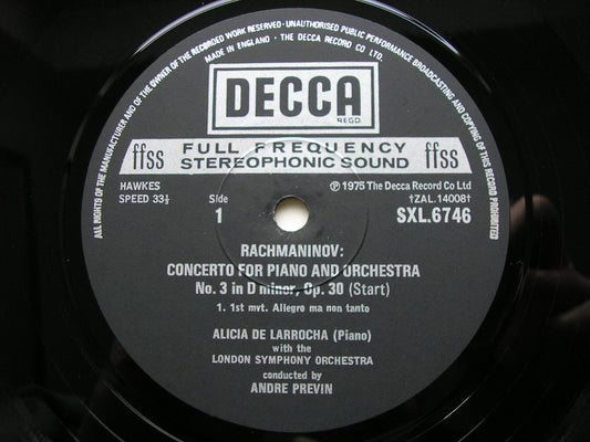 RACHMANINOV: PIANO CONCERTO No. 3 LARROCHA / LONDON SYMPHONY / PREVIN SXL 6746