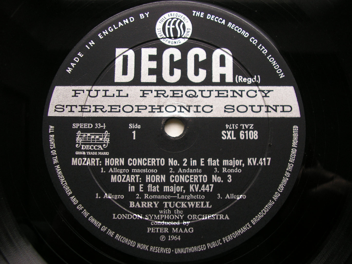 MOZART: HORN CONCERTOS Nos. 1 - 4    TUCKWELL / LONDON SYMPHONY / MAAG     SXL 6108