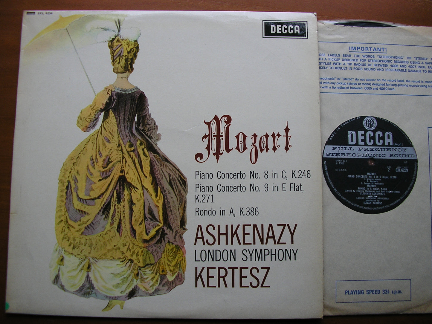 MOZART: PIANO CONCERTOS Nos. 8 & 9 / Rondo K386 ASHKENAZY / LONDON SYMPHONY / KERTESZ SXL 6259