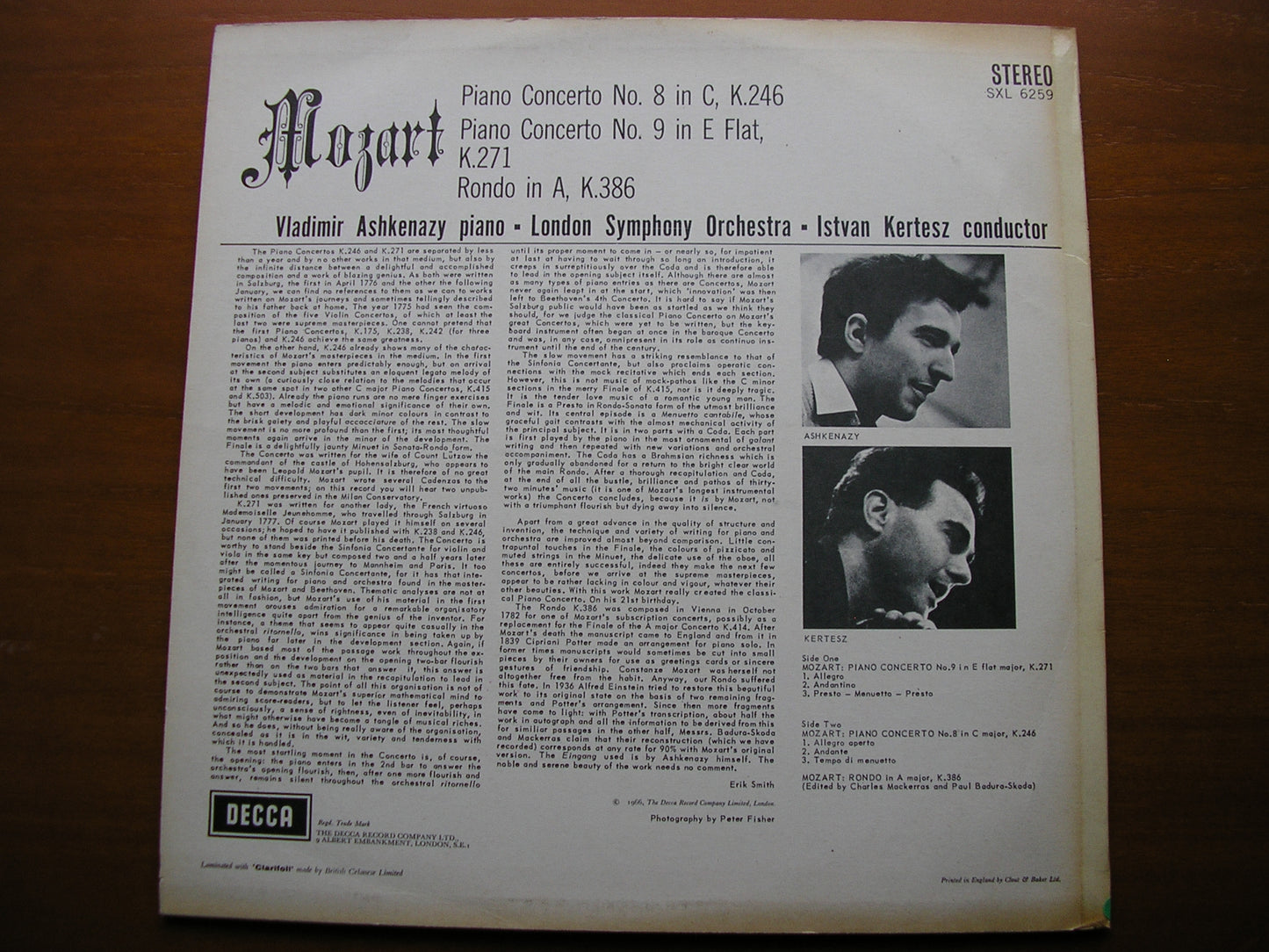 MOZART: PIANO CONCERTOS Nos. 8 & 9 / Rondo K386 ASHKENAZY / LONDON SYMPHONY / KERTESZ SXL 6259