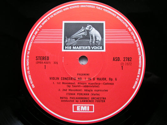PAGANINI: VIOLIN CONCERTO No. 1 / SARASATE: CARMEN FANTASY    PERLMAN / ROYAL PHILHARMONIC / FOSTER   ASD 2782