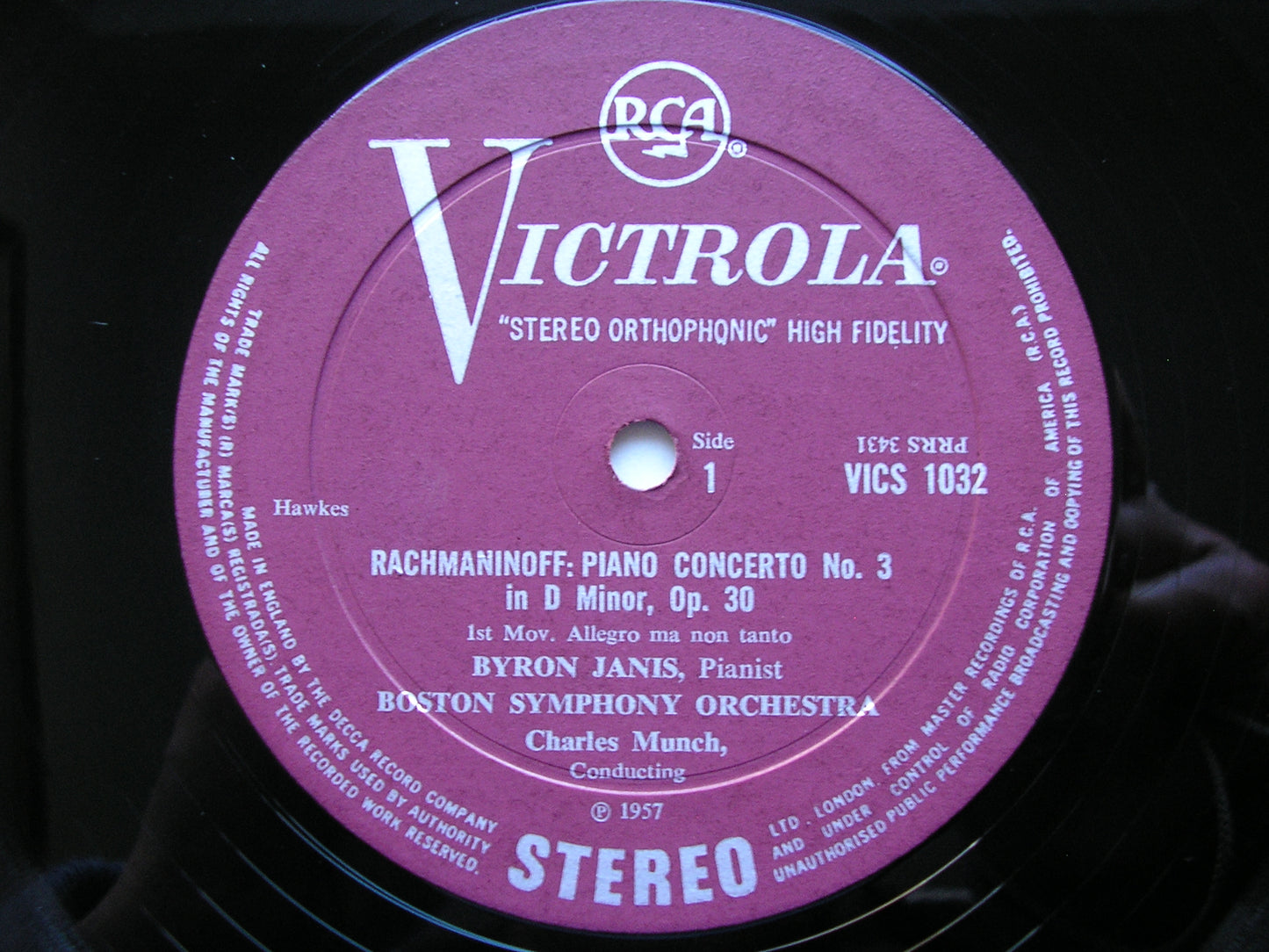 RACHMANINOV: PIANO CONCERTO No. 3    JANIS / BOSTON SYMPHONY / MUNCH   VICS 1032