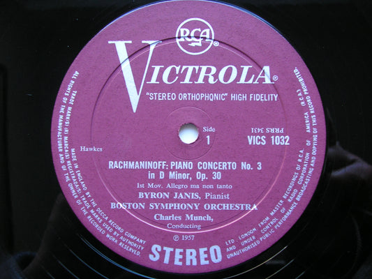 RACHMANINOV: PIANO CONCERTO No. 3 JANIS / BOSTON SYMPHONY / MUNCH VICS 1032